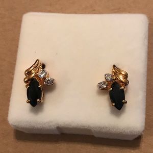 Black Sapphire and CZ 14K gold Plated Earrings